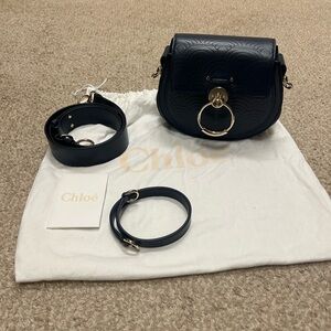 Chloe Navy Leather Crossbody Bag with Gold Accents